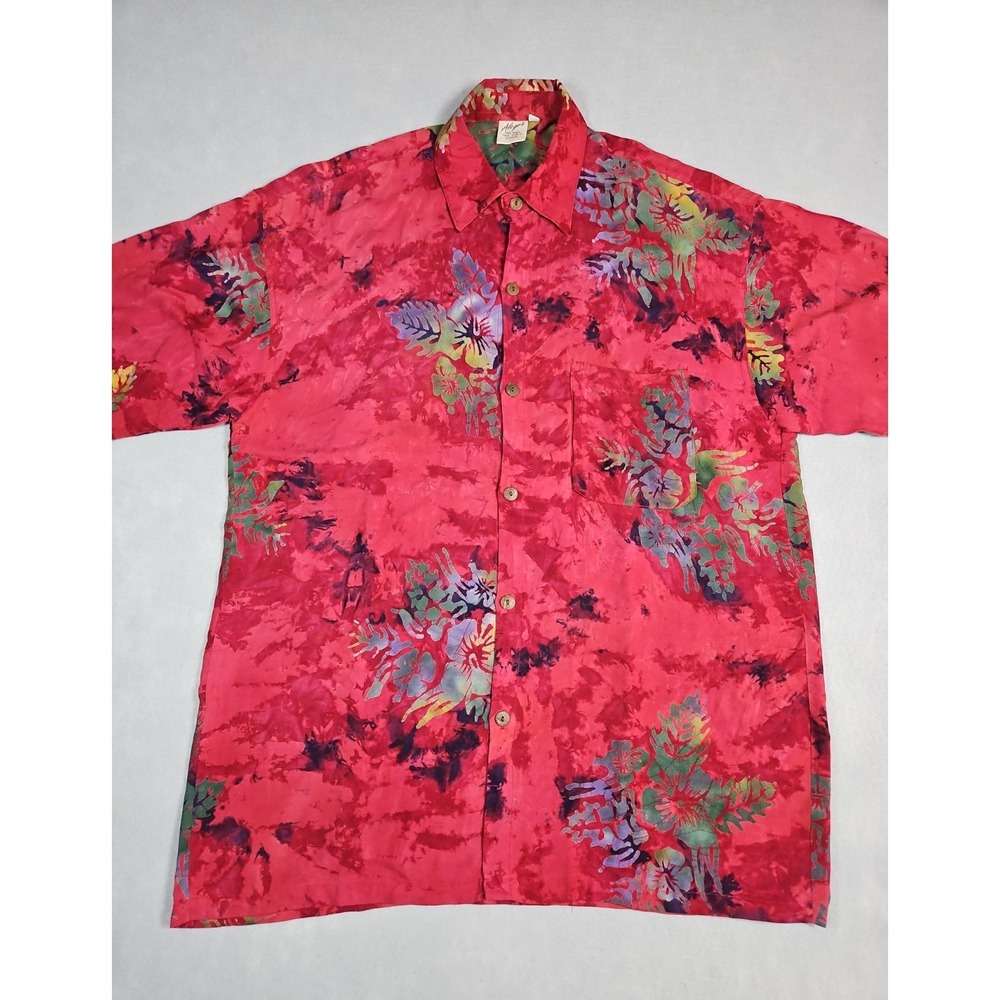 Alegre Mens Burgundy Red Tropical Floral Button Up Shirt Size Medium